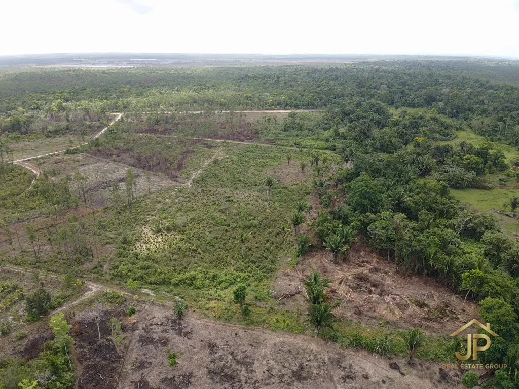 Santa Cruz Belize acreage for sale aerial view of road access and natural surroundings - JP Real Estate Group