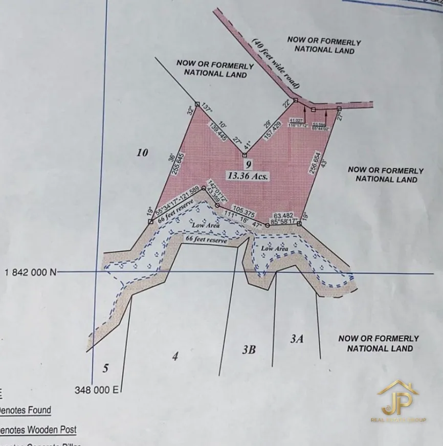 13.36-acre Santa Cruz Belize land survey showing creek frontage and parcel layout - JP Real Estate Group