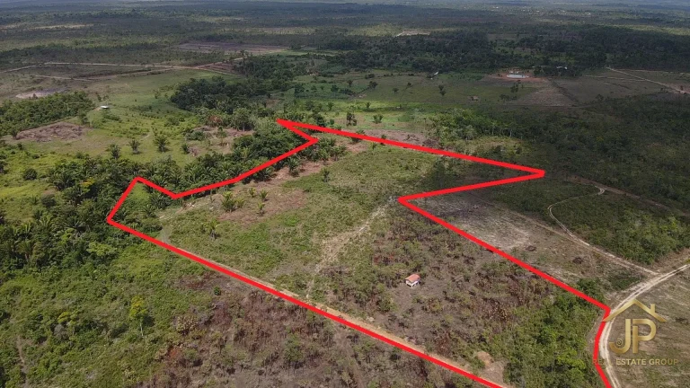 13.36-acre creekfront land for sale in Santa Cruz Belize marked aerial boundary - JP Real Estate Group