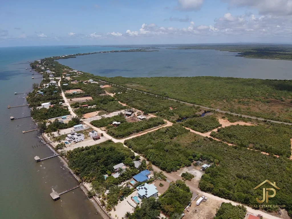 Placencia Peninsula residential lots aerial view near beach access road - JP Real Estate Group