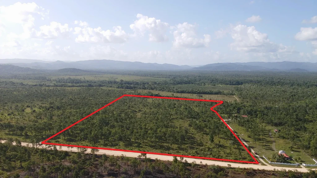 23.3 acre parcel for sale in Red Bank Village Belize boundary outline with road frontage - JP Real Estate Group