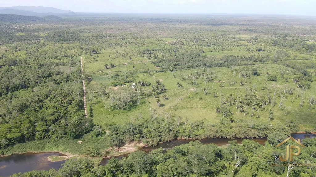 Belize riverfront farmland aerial panorama - JP Real Estate Group