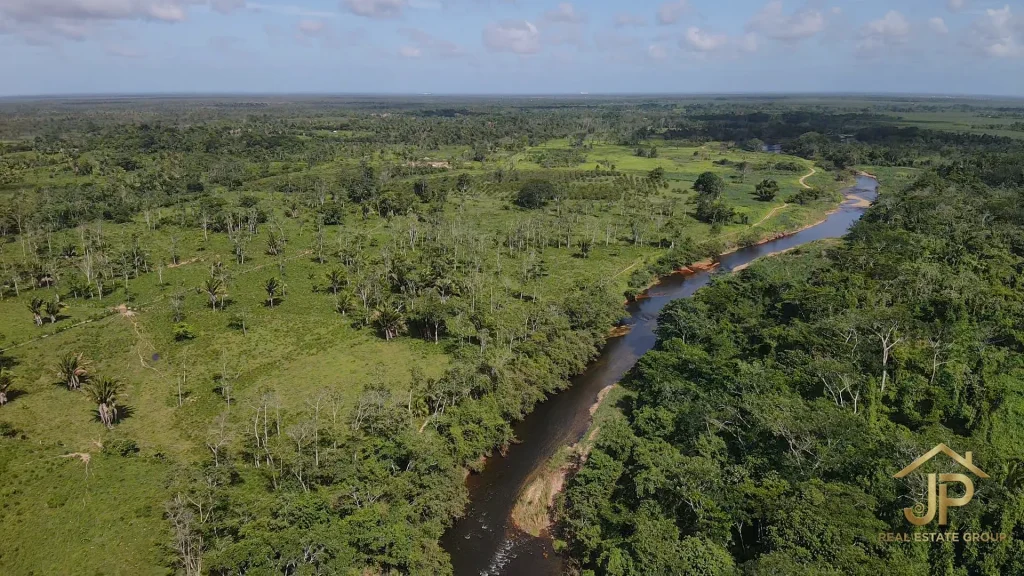 642-foot river frontage on Belize ranch aerial - JP Real Estate Group