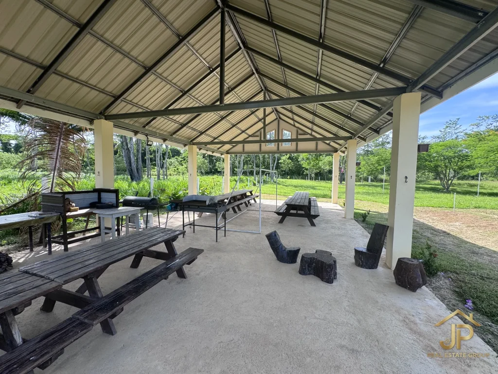 covered pavilion interior on Belize ranch - JP Real Estate Group