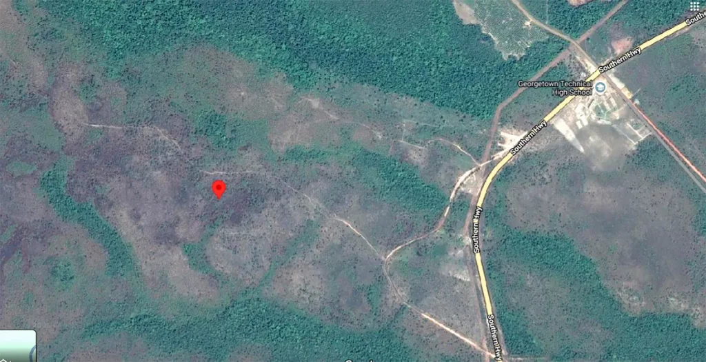 Satellite map showing the Georgetown property location in Stann Creek, Belize