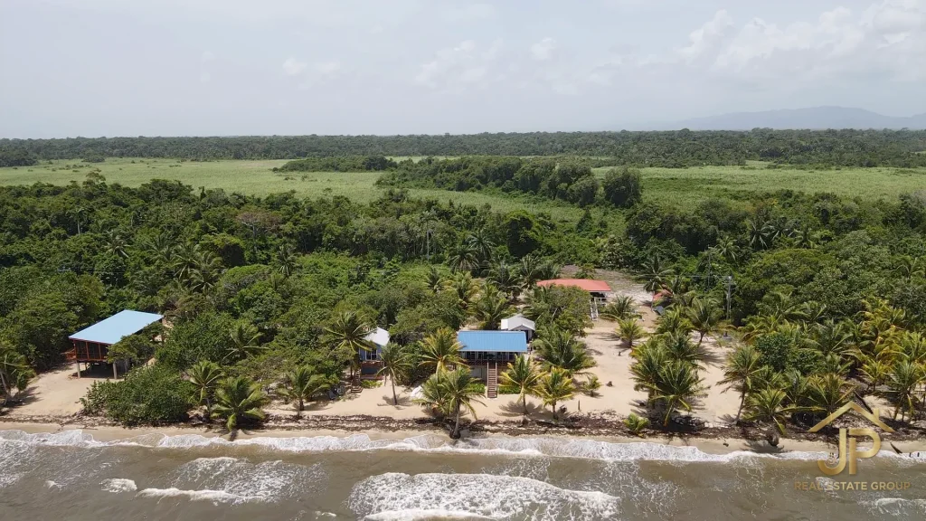 Seaward aerial view of Mayacan home and Caribbean shoreline