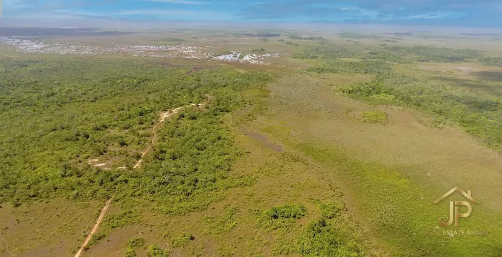 Aerial view of open terrain and tropical vegetation near the Kendall acreage