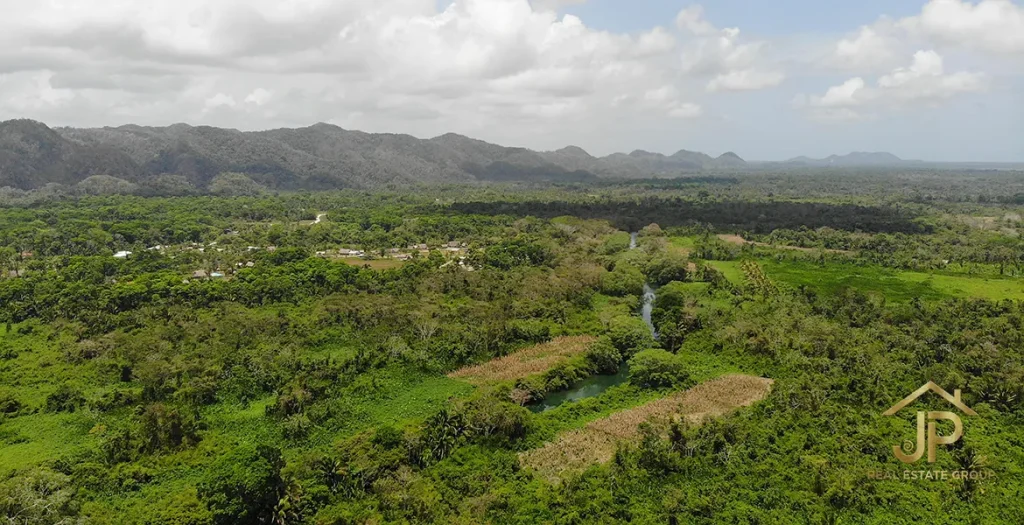 Aerial view of the Moho River valley and hills in Toledo District, Belize